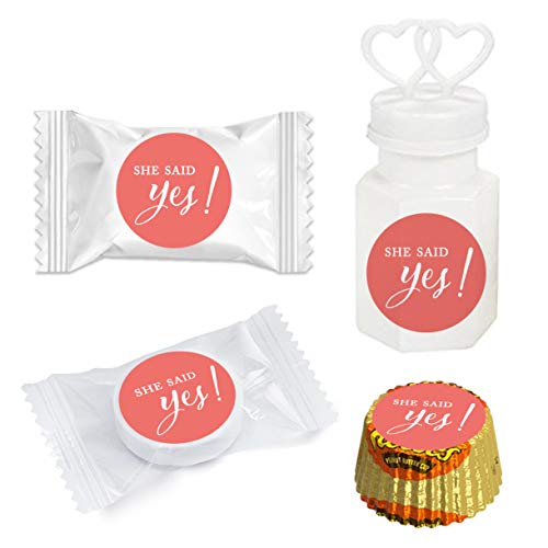 Andaz Press Chocolate Drop Labels Stickers, Wedding He Asked She Said Yes!, Deep Coral, 216-Pack, For Bridal Shower Engagement Kisses Party Favors Decor #TOP3