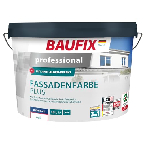 BAUFIX professional Fassadenfarbe Plus weiss, seidenmatt, 10 Liter,...