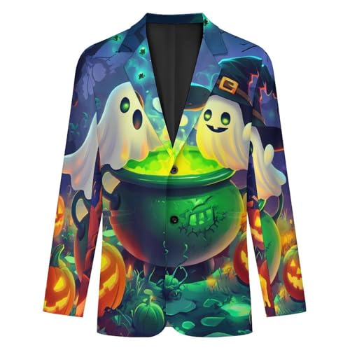 Halloween Ghosts Mens Suit Jacket Lapel Blazers V Neck Button Business Coat Tuxedo for Wedding Party4