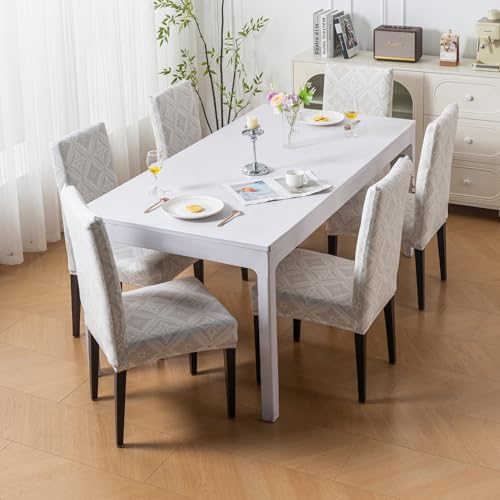 Image of House of Quirk Elastic Chair Cover Stretch Removable Washable Short Dining Chair Cover Protector Seat Slipcover (Pack of 6, Desert Ikat)