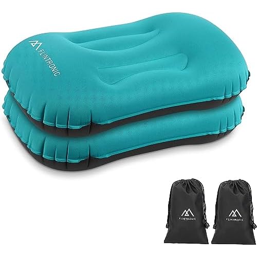 Flintronic 2Pack Inflatable Camping Pillows for Neck & Lumbar Support – Ultralight Beach Pillow With Storage Bags, Blow Up Ergonomic Air Pillow for Travel/Camping (Blue)