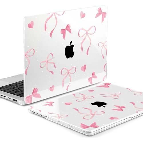 Image of MEEgoodo Case for M5 MacBook Pro 16 inch Case 2026 2024 2023 2021 with M5 M4 M3 M2 M1 Pro /Max Chip, Fit Model A3429 /A3428 /A3403 /A3186 /A2991 /A2780 /A2485, Pink Ribbons Bows
