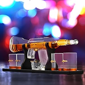 GJCrafts Whisky Gun Decanter Set with 4 Bullet Whisky Glasses Rifle Gun Whisky Decanter with Ice Stone Set for Wine, Brandy, Bourbon, Scotch – 800 ml
