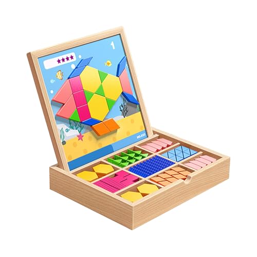 Juego de puzles de madera con Tangram para la promoción temprana de habilidades matemáticas y aprendizaje geométrico para niños (amarillo, 23 x 23 cm)