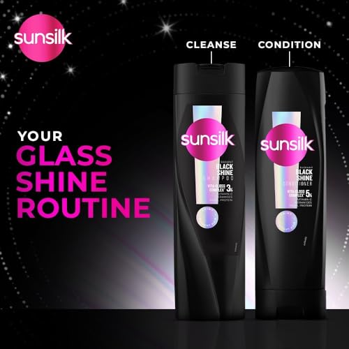 Image of SUNSILK Radiant Black Shine Conditioner, 180ml, for Smooth and Glass Shine Black Hair, with 5% VITA-GLOSS COMPLEX - 48hr Radiant Shine, Paraben-Free, Cruelty Free