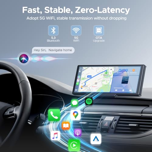Image of Topexplore 9.26'' Carplay Screen with 2.5K Dash Cam and 1080P Backup Camera | Portable Wireless Car Play Android Auto, Upgrade Navigation, Mirror Link, Voice Control, Hands-Free for iOS 11+ Android 11+