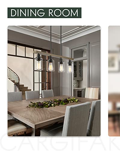 Cargifak 4-Light Kitchen Island Lighting, 36.6 Inch Farmhouse Linear Chandeliers, Pendant Light Fixture With Wood Grain Finish For Dining Room Pool Table, 4806-4P-Bk #TOP4