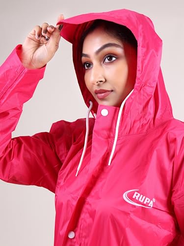Image of Rupa Rainsuit Women Waterproof PVC Raincoat with Hood & Carry Bag | Lightweight Rainwear for Women with Front Zip | Solid Color | Standard Length | Pack of 1