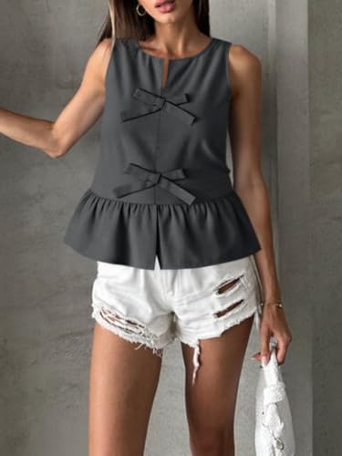 Tankaneo Womens Bow Peplum Tank Tops Summer Sleeveless Babydoll Cotton Blouses Loose Fit Flowy Casual Shirts4