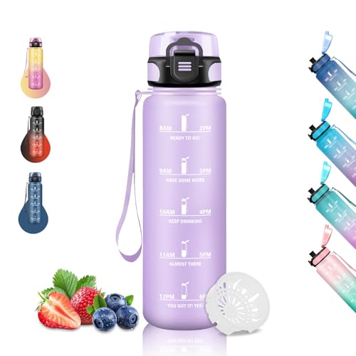 Gourde 1l, Gourde Sport pour Adulte, Gourd Graduée Anti-Fuit
