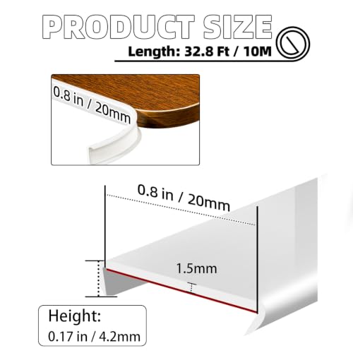 Image of U-Shape White TPE Edge Banding 32.8Ft (W:0.8'' H:0.2'')