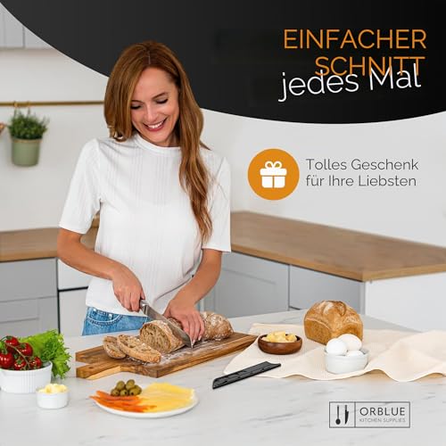 Foto von Orblue Brotmesser aus Edelstahl mit Wellenschliff – Ultrascharfes Profi Küchenmesser, Ideal für Brot, Bagels & Kuchen, Schwarz