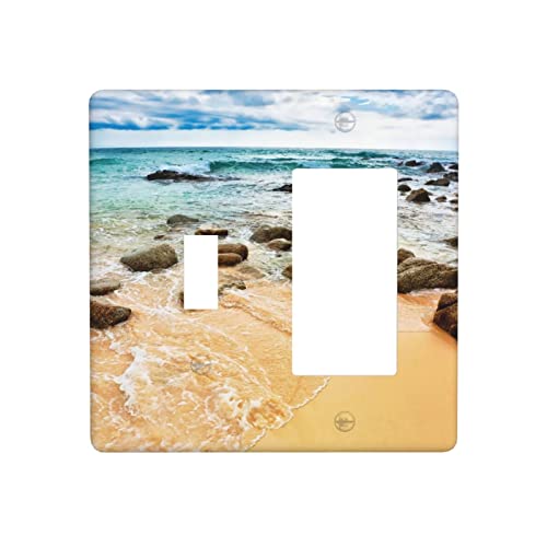 Sea Beach Waves Lichtschalter-Abdeckung, dekorative 2-Gang-Kombination, 1 Knebel/1 Decora-Wandplatte, Lichtschalterplatten, 11,4 x 11,4 cm Cover