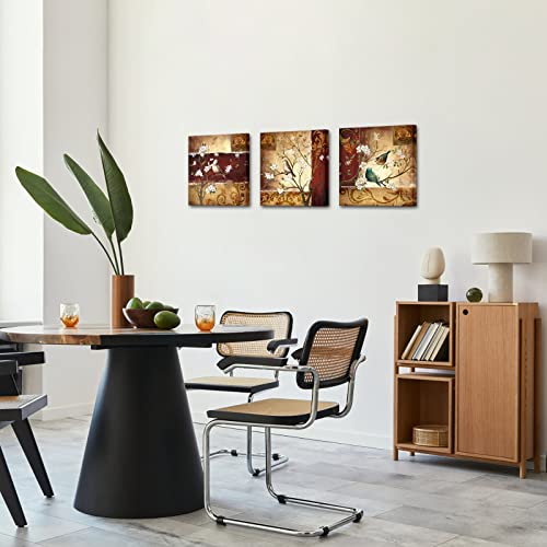 Sechars Birds Painting On Canvas Vintage Birds On Flowers Tree Branch Pictures Canvas Print Brown Red Vintage Artwork For Home Bedroom Bathroom Decoration Ready To Hang (Small) #TOP2