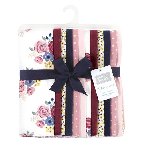 Image of Hudson Baby Unisex Baby Cotton Poly Flannel Burp Cloths Bundle, Blush Navy Floral, One Size