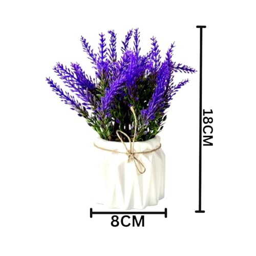 Image of Dekorly Artificial Lavender Plant in White Pot, 18cm - Realistic Faux Flower Arrangement for Home & Office Decor (Set of 1) (1, White Color Pot)