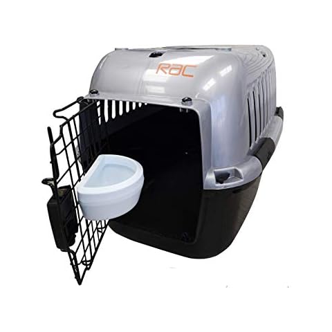 RAC Pet Carrier Plastic Portable Transport Medium Cage Black/Silver - M Cover