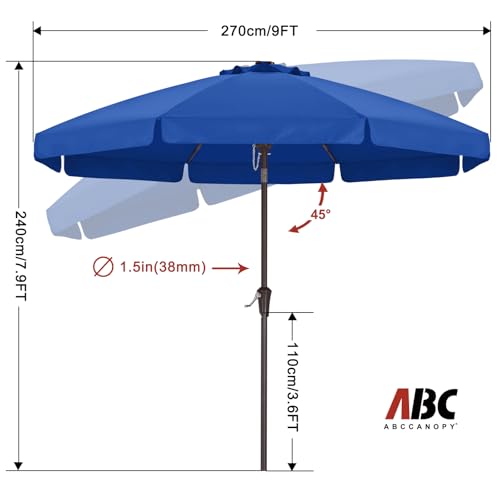 Image of ABCCANOPY 9ft Scalloped Patio Umbrella, Outdoor Table Umbrella with Tilt and Crank, Fiberglass Ribs Deck Umbrella for Patio, Pool, Garden, Picnic (Blue)