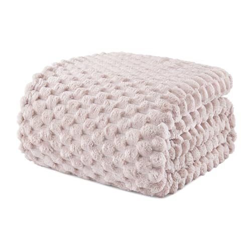 Exclusivo Mezcla Twin Size Soft Fleece Blanket, 150x200 CM Stylish Jacquard Velvet Blanket for Bed, Fuzzy Cozy Lightweight for All Season, Camel