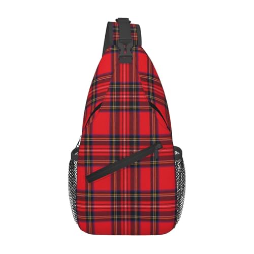 Dyale Royal Stewart Tartan Red Black Plaid Fashionable, Portable, And Large Capacity Men'S Casual Cross Chest Bag