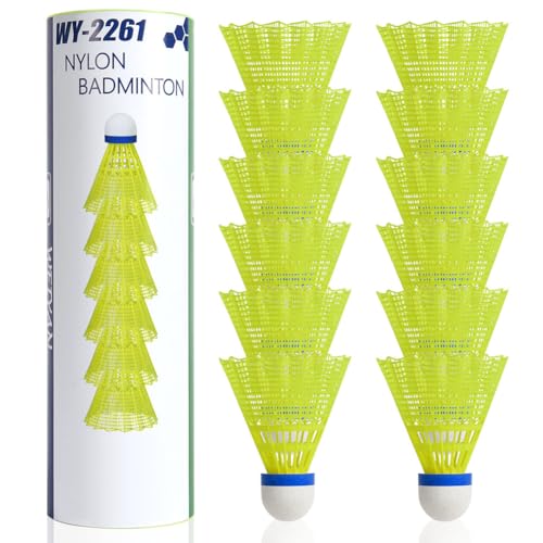 flintronic Volantes de Bádminton, 12PCS Volante de Nailon Duradero para Bádminton con Estabilidad Shuttlecock y Durabilidad, Plástico Bádminton Balls de Pluma para Exteriores e Interiores (Amarillo)