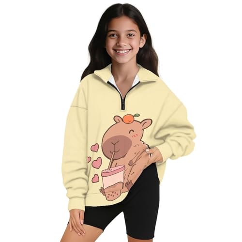 Girls 1/4 Zip Sweatshirts with Long Sleeve Stand collar Casual Print Pullover Top for 5-14 Years