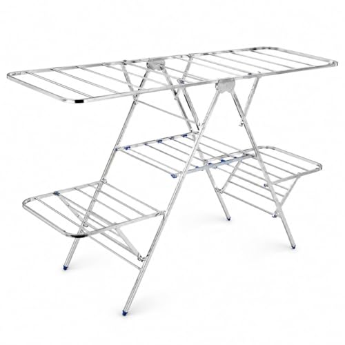 Image of KITCHIVO Foldable Stainless Steel, 4 Layer Laundry Drying Stand, Heavy Duty Garment Dryer for Indoor & Outdoor Use, Space Saving Balcony Cloth Drying Stand (Zig-ZEG)