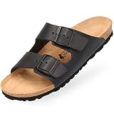 BOnova Schwanberg Echtleder Herren Pantolette in schwarz, Größe 43. Bequeme Hausschuhe aus Echtleder mit Kork-Fußbett - Sandalen hergestellt in der EU