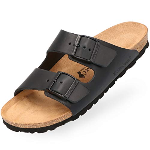 BOnova Schwanberg Echtleder Herren Pantolette in schwarz, Größe 44. Bequeme Hausschuhe aus Echtleder mit Kork-Fußbett - Sandalen hergestellt in der EU Cover