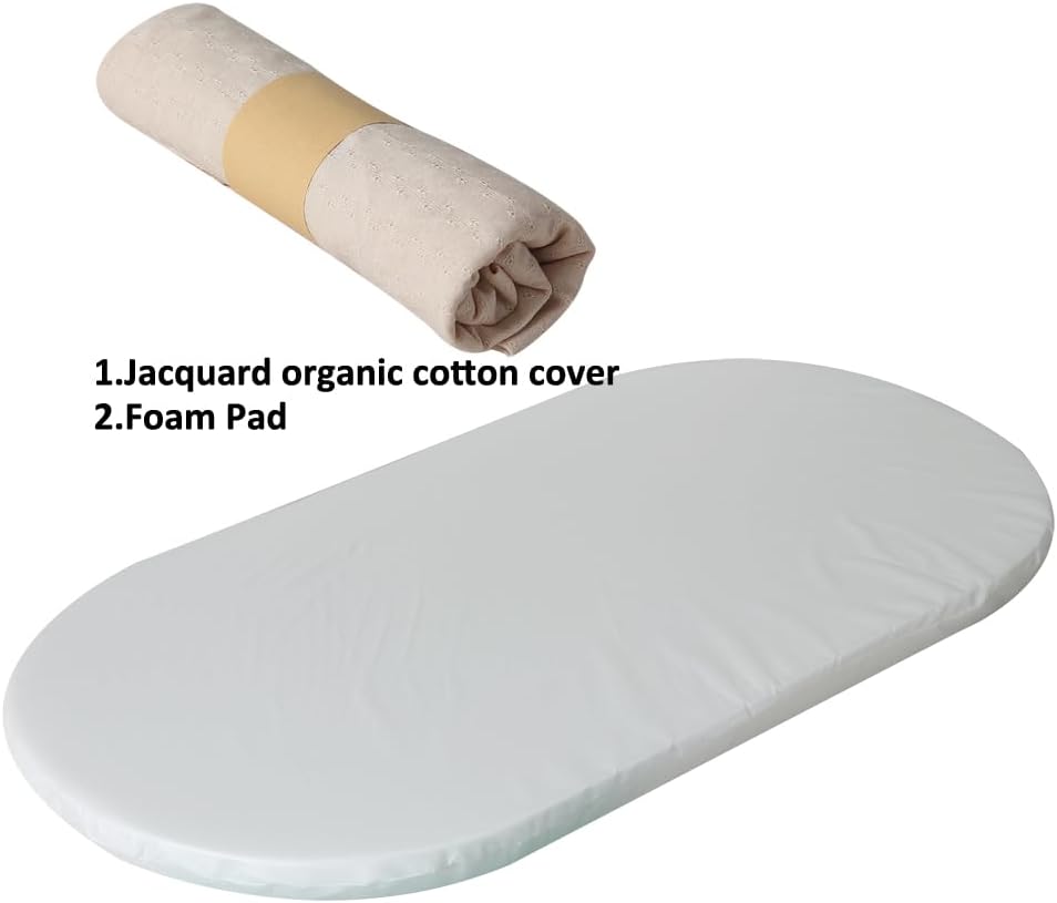 Bassinet Cradle Mattress Protection Removable Organic Cotton Cover Oval Mattress Pad 30''X16''