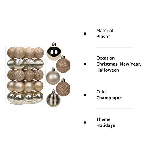 30Pcs 2" Christmas Ball Ornaments Shatterproof Champagne Christmas Tree Decorations Xmas Tree Balls Halloween Ornaments Décor #TOP6