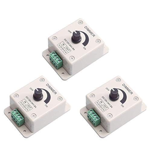DEVMO 3pcs DC12-24V 8Amp 0%-100 PWM Dimming Controller for LED Lights, Ribbon Lights,Tape Lights,Dimmer is Compatible with Hilight, LEDwholesaler, fillite, and Others' Strips