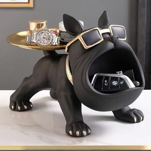 Danussiブルドッグ鍵置きトレイ 犬型キースタンド - おしゃれ玄関インテリア 鍵収納ホルダー キャンディーボウル|鍵ボウル 男性誕生日プレゼント インテリアギフト 面白い誕プレ お父さん贈り物 樹脂製置物デスクトップ収納飾り入口キーホルダー眼鏡/入口