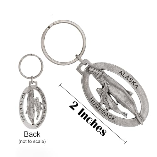 Alaska Humpback Whale Keychain, A628KC, 2”, Pewter, Metal, Souvenir, 100% Handmade in the USA, Alaskan Travel Keychain, Key Chain, Key Ring, Key Fob, Gift, 20+ Alaskan Designs Available2