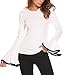 Women’s Long Bell Sleeve Blouse Loose Trumpet T-Shirt Casual Solid Flare Tops (M=US 4, White)