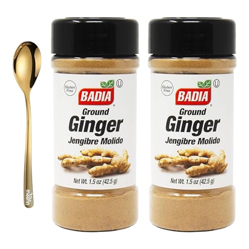Ground Ginger Seasoning, 1.5 Oz – Gluten Free Ground Ginger Powder with Moofin Golden SS Spoon - Perfect for Stir-Fries & Marinades, Flavorful Ground Ginger Spice (Pack of 2)