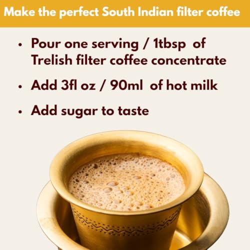 Trelish Coffee Concentrate - South Indian Filter| Single Servings | Perfect for authentic South Indian filter coffee,coffee decoction,Sugar Free, No Refrigeration, Travel Friendly | 24 servings -360ml