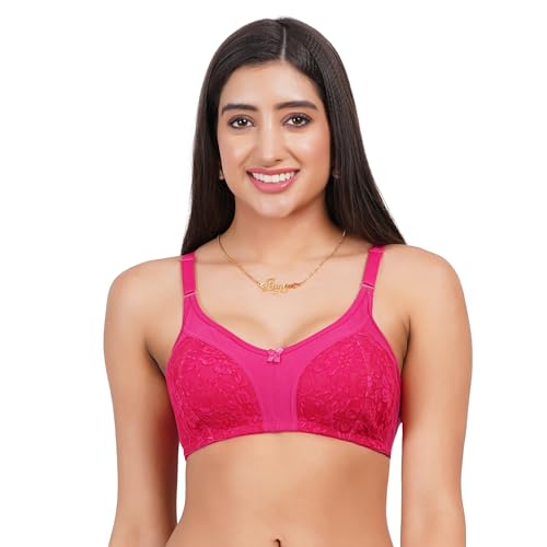 Image of Lace Non Padded Bra in B, C and D Cup for Women - Made of Pure Cotton Full Coverage Over Size Non Wired Pushup Soft Cup for T-Shirt Saree Dress Sports Garment for Daily Use Everyday