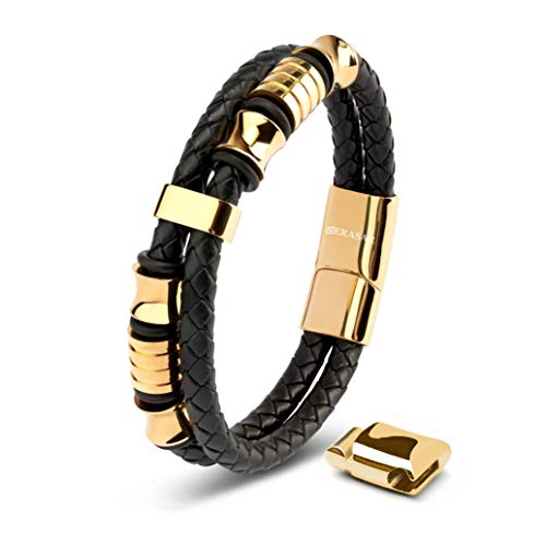 SERASAR Mens Bracelets 23cm Gold Gift-Box Genuine-Leather Cowhide Braided Adjust-Able Magnetic-Clasp Multi-Layer Wrap Jewellery-Box Rope Man Mans Male Boy Boys Mens Bracelets Band Jewelry Accessories