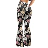 Ypexeognv Retro Rose Women's Flare Leggings Comfy Workout Wide Leg Yoga Pants for Women Soft High Waisted Bell Bottom Trousers Flared Tights Outfits Party Apparels