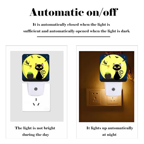 Image of Happy Halloween Cat Night Light,Plug Into Wall with Dusk to Dawn Light Sensors, Warm Nightlights for Bedroom, Bathroom, Hallway, Kitchen, Gifts Ideal for Boys Girls Women Men