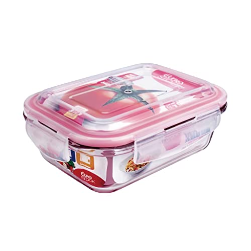 Pote de Vidro Hermético Retangular, Euro, Vermelho, 370 ml