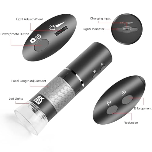 Image of MICROWARE WiFi Wireless Digital Microscope 4K HD Wi-Fi Microscope Camera Digital Magnifier Compatible for iPhone, Android Phones and PC (Black)