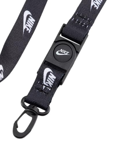 Nike Club Breakaway Lanyard – Futura Logo Neck Strap, Detachable Buckle & Swivel Hook for ID & Keys, Black | White, One Size - Thumbnail 3