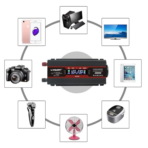 Kfz Wechselrichter Lvyuan 12V 230V 2000W mit USB und LCD Display