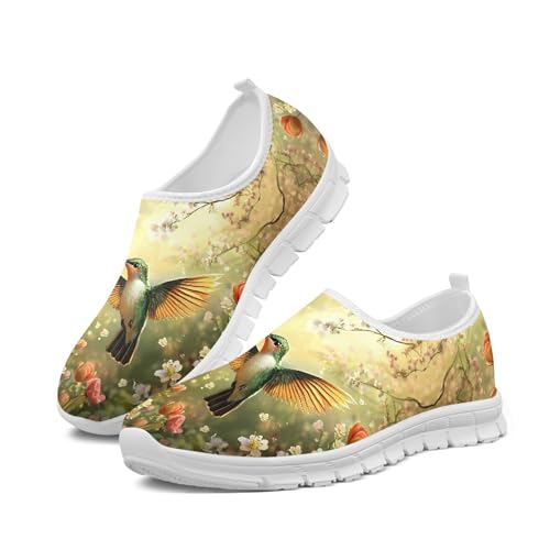 Image of Hummingbird Floral Print Lightweight Walking Shoes for Women Mesh Casual Sneakers Size 5-10.5