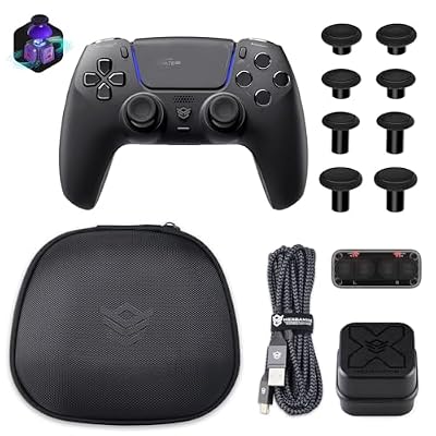 HEXGAMING Ultimate Pro Controlador de Juegos Profesional para ps5/PC/Móvil - 4 Botones Traseros/6 Perfiles Personalizables/Gatillos Ajustables/8 Joysticks Intercambiables - Efecto Hall (Negro Caos) | Ya disponible en tu tienda friki favorita! En mundofriki.es!