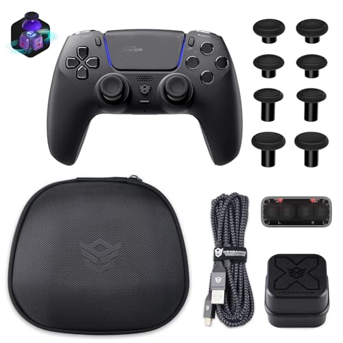 HEXGAMING Ultimate Pro Controlador de Juegos Profesional para ps5/PC/Móvil - 4 Botones Traseros/6 Perfiles Personalizables/Gatillos Ajustables/8 Joysticks Intercambiables - Efecto Hall (Negro Caos)
