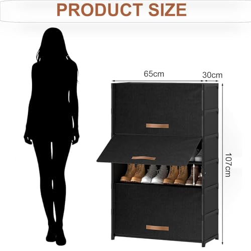 Image of Shoe Storage Organizer Stackable Shoe Box with Door Universal Size Shoe Organizer Multi Purpose Space-Saving Shoe Box for Men and Women (3 Rack) (Black, 6 Layer)