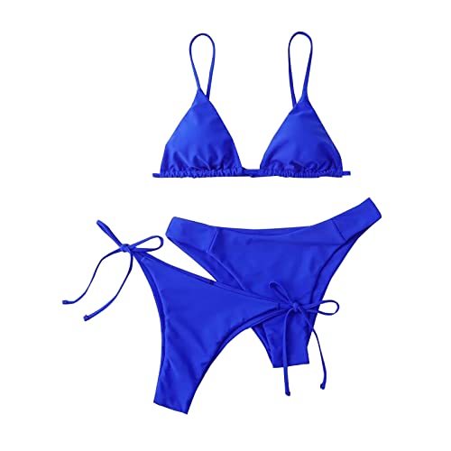 uxxnjfg Costumi da Bagno Donna Curvy Due Pezzi Bikini Push Up Brasiliana Beach Bikini 2 Pezzi Triangolo Tanga Spiaggia Eleganti Vita Alta Trikini Swimwear Monokini 2025 Beachwear Blu M